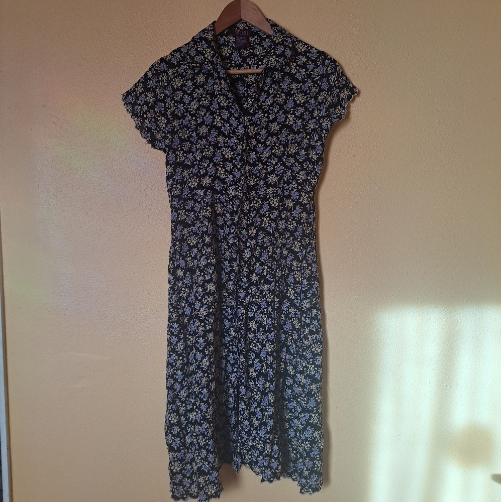 Vintage 90s Ecote Button Down Floral Midi Dress